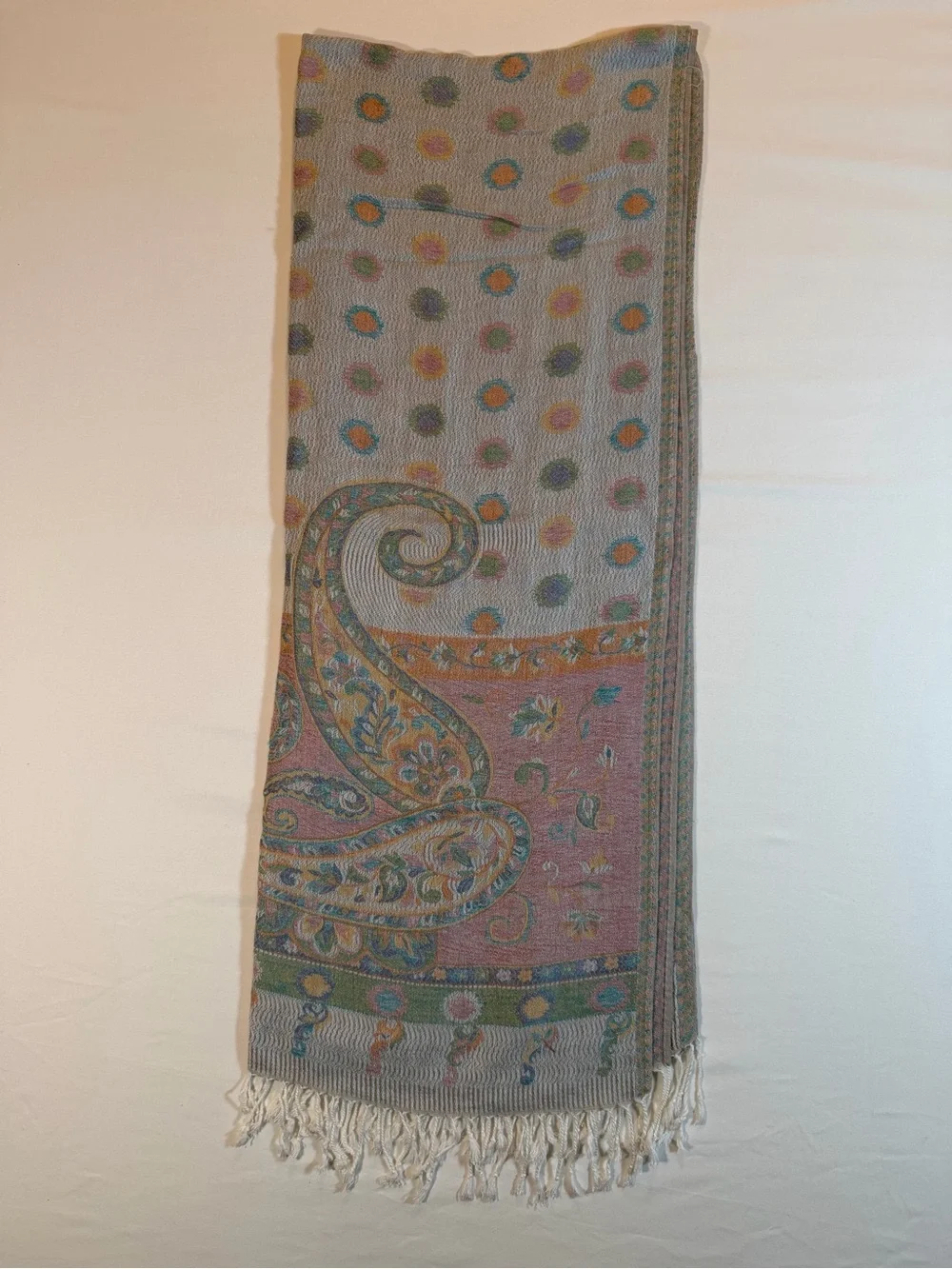 Pashmina Paisley Blue and Gold 100% Cashmere Reversible 050
